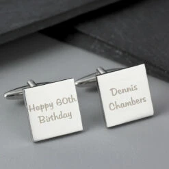 Personalised Any Message 2 Lines Square Cufflinks -gifts shop p0102g09 pmc personalised any message 2 lines square cufflinks 3