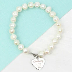 Personalised Christening Swirls & Hearts White Freshwater Pearl Bracelet -gifts shop p0102v74 personalised christening freshwater pearl bracelet 5