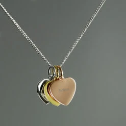 Personalised Names Gold Rose Gold And Silver 3 Hearts Necklace -gifts shop p0104k77 pmc personalised names gold rose gold and silver 3 hearts necklace 4