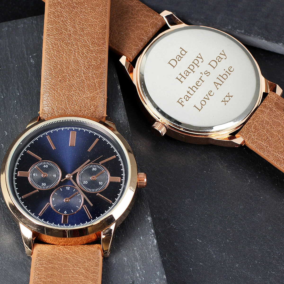 Personalised Men’s Rose Gold Tone Watch With Brown Strap 7 Personalised Men’s Rose Gold Tone Watch With Brown Strap - Image 7