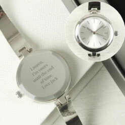 Personalised Silver Ladies Watch With Silver Slider Clasp -gifts shop p0104m97 pmc personalised silver ladies watch with silver slider clasp 12