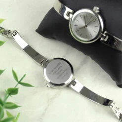 Personalised Silver Ladies Watch With Silver Slider Clasp -gifts shop p0104m97 pmc personalised silver ladies watch with silver slider clasp 2