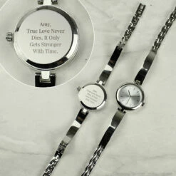 Personalised Silver Ladies Watch With Silver Slider Clasp -gifts shop p0104m97 pmc personalised silver ladies watch with silver slider clasp 4