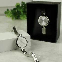 Personalised Silver Ladies Watch With Silver Slider Clasp -gifts shop p0104m97 pmc personalised silver ladies watch with silver slider clasp 7