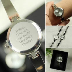 Personalised Silver Ladies Watch With Silver Slider Clasp -gifts shop p0104m97 pmc personalised silver ladies watch with silver slider clasp 8