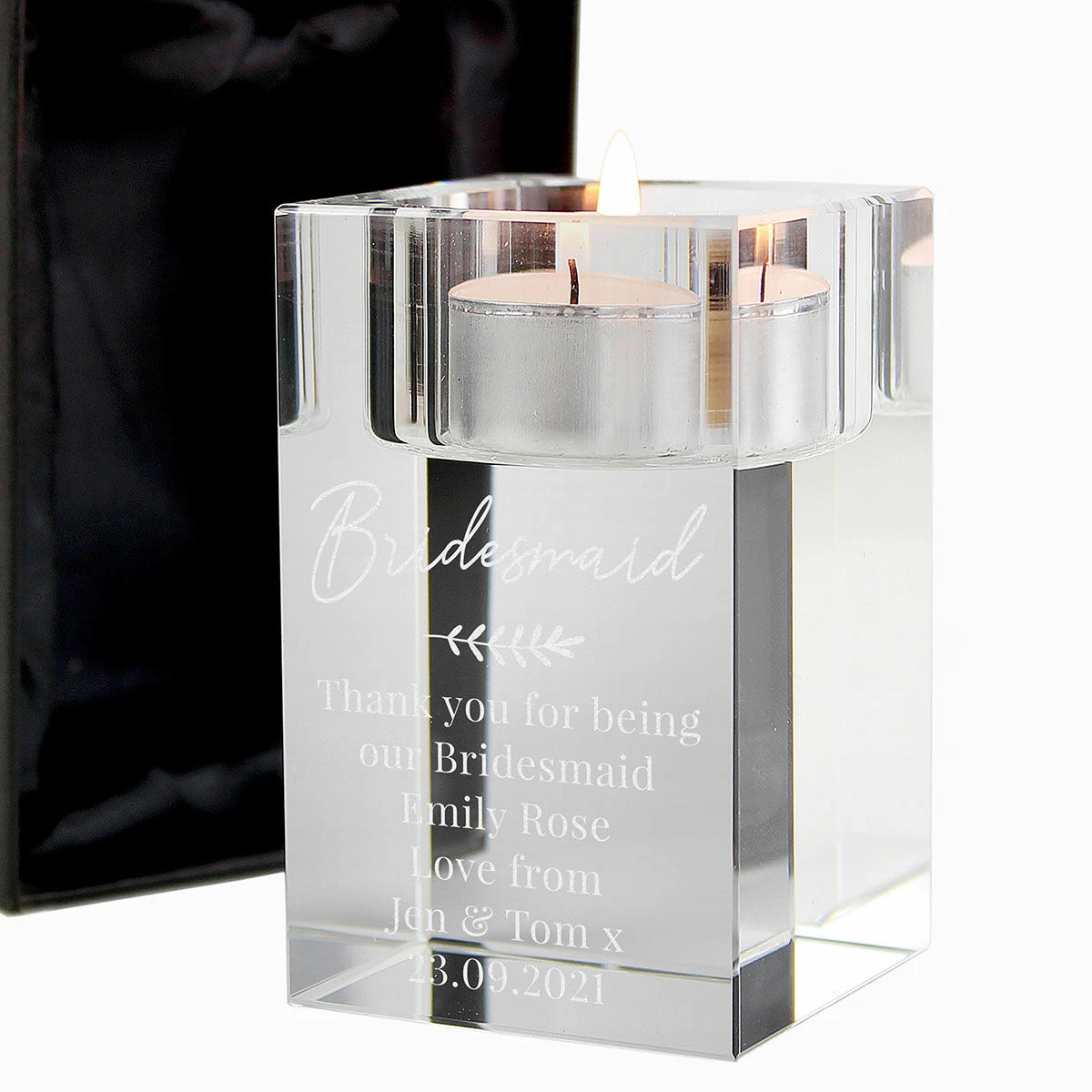 Personalised Leaf Glass Tea Light Holder 2 Personalised Leaf Glass Tea Light Holder - Image 2