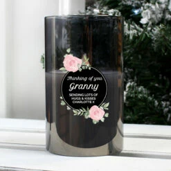 Personalised Floral Smoked Glass Jar LED Candle -gifts shop p1007d45