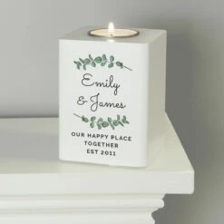 Personalised Botanical White Wooden Tealight Holder -gifts shop p1011f34 1