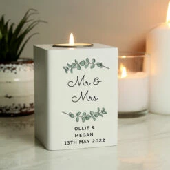 Personalised Botanical White Wooden Tealight Holder -gifts shop p1011f34 3