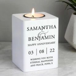 Personalised Couples White Wooden Tealight Holder -gifts shop p1011f45 pmc personalised couples white wooden tealight holder 3