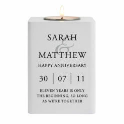 Personalised Couples White Wooden Tealight Holder -gifts shop p1011f45 pmc personalised couples white wooden tealight holder 5