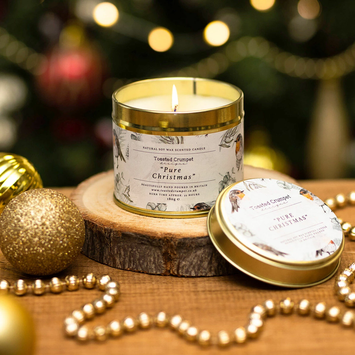 Toasted Crumpet ‘Pure Christmas’ Robin & Eucalyptus Christmas Tin Candle 2 Toasted Crumpet ‘Pure Christmas’ Robin & Eucalyptus Christmas Tin Candle - Image 2