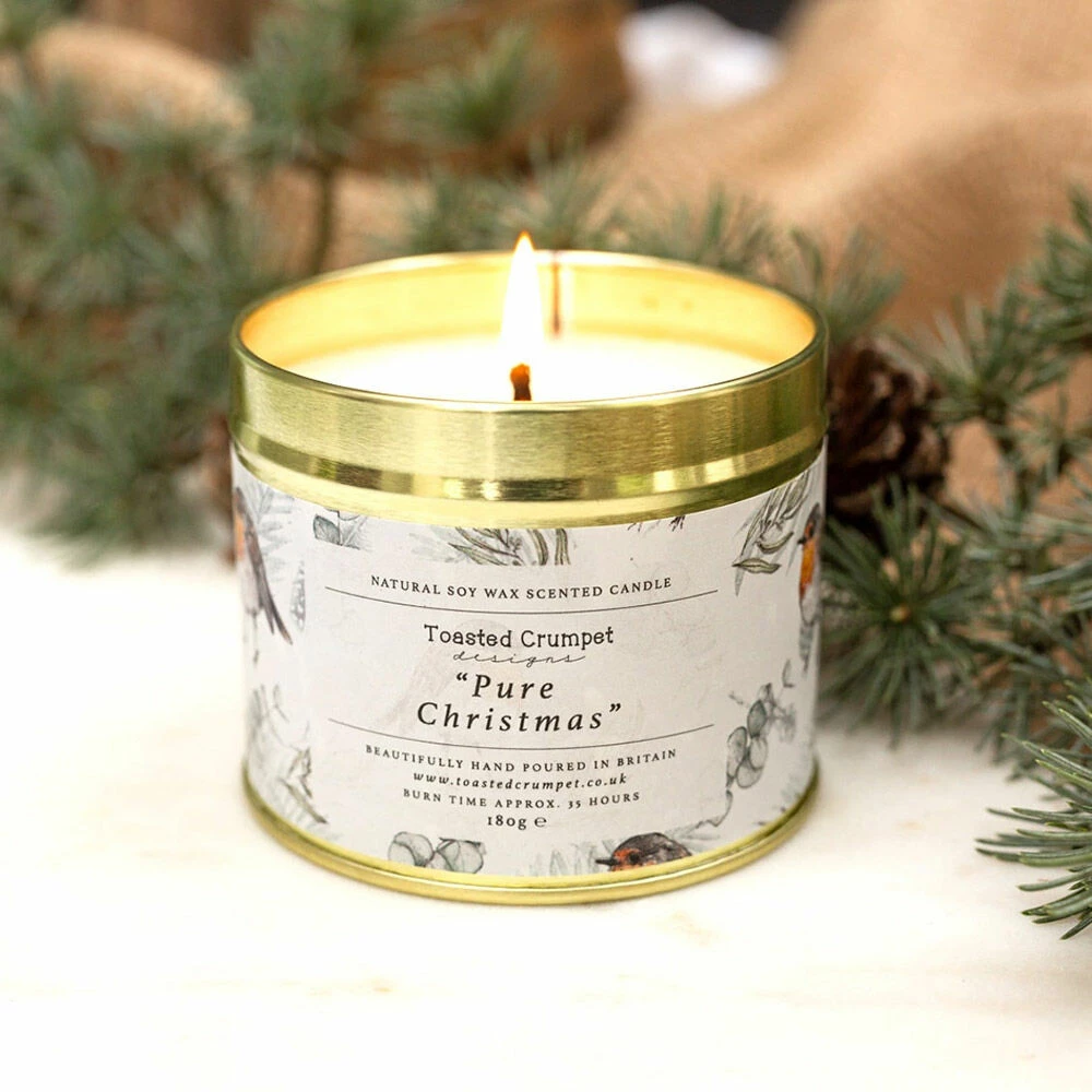 Toasted Crumpet ‘Pure Christmas’ Robin & Eucalyptus Christmas Tin Candle 3 Toasted Crumpet ‘Pure Christmas’ Robin & Eucalyptus Christmas Tin Candle - Image 3