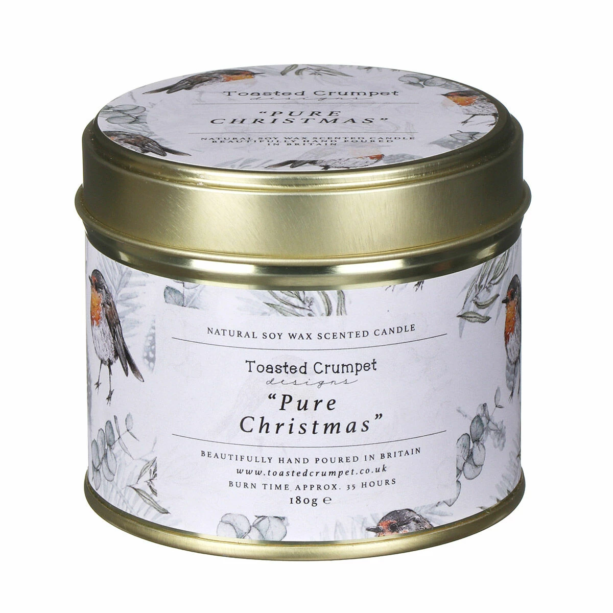 Toasted Crumpet ‘Pure Christmas’ Robin & Eucalyptus Christmas Tin Candle 4 Toasted Crumpet ‘Pure Christmas’ Robin & Eucalyptus Christmas Tin Candle - Image 4