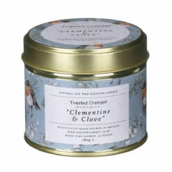 Toasted Crumpet ‘Clementine & Clove’ Robin & Eucalyptus Christmas Tin Candle -gifts shop tc19 toasted crumpet clementine clove robin eucalyptus christmas tin candle 1 1