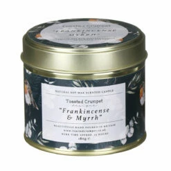 Toasted Crumpet ‘Frankincense & Myrrh’ Robin & Eucalyptus Christmas Tin Candle -gifts shop tc20 toasted crumpet frankincense myrrh robin eucalyptus christmas tin candle 1 1