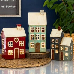 Shudehill Village Pottery Teal Heart House Tealight Holder -gifts shop village pottery range lifestyle 2023 5