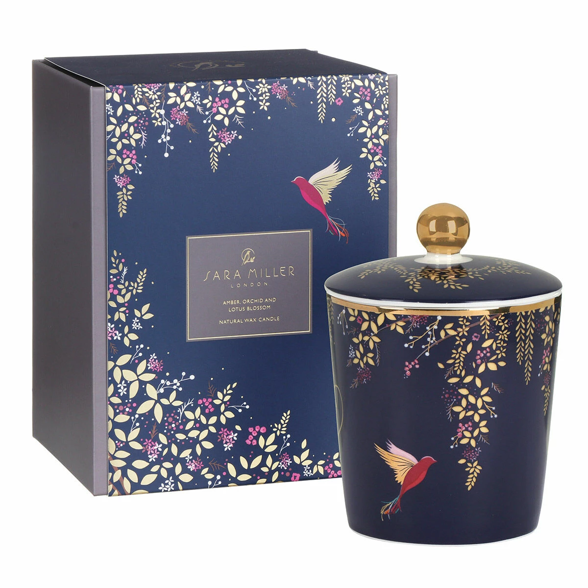 Sara Miller Chelsea Navy Amber, Orchid And Lotus Blossom 260g Candle 1 Sara Miller Chelsea Navy Amber, Orchid And Lotus Blossom 260g Candle