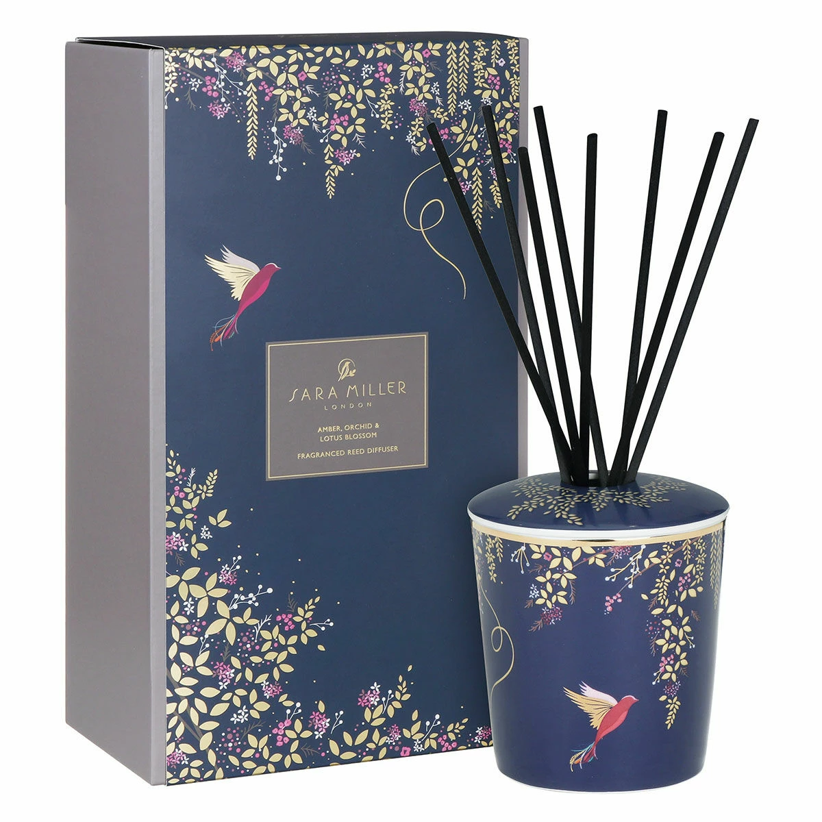 Sara Miller Chelsea Navy Amber, Orchid And Lotus Blossom 200ml Reed Diffuser 1 Sara Miller Chelsea Navy Amber, Orchid And Lotus Blossom 200ml Reed Diffuser