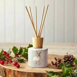 Wrendale ‘Winter Hare’ Frosted Pine & Mistletoe 180ml Reed Diffuser -gifts shop wax lyrical wr2104 wrendale designs winter hare frosted pine mistletoe 180ml reed diffuser lifestyle