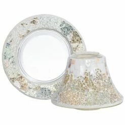 Yankee Candle Boxed Gold & Pearl Crackle Large Shade & Tray